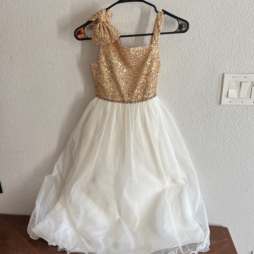 Chic Sequin Gold and White Kids Dress